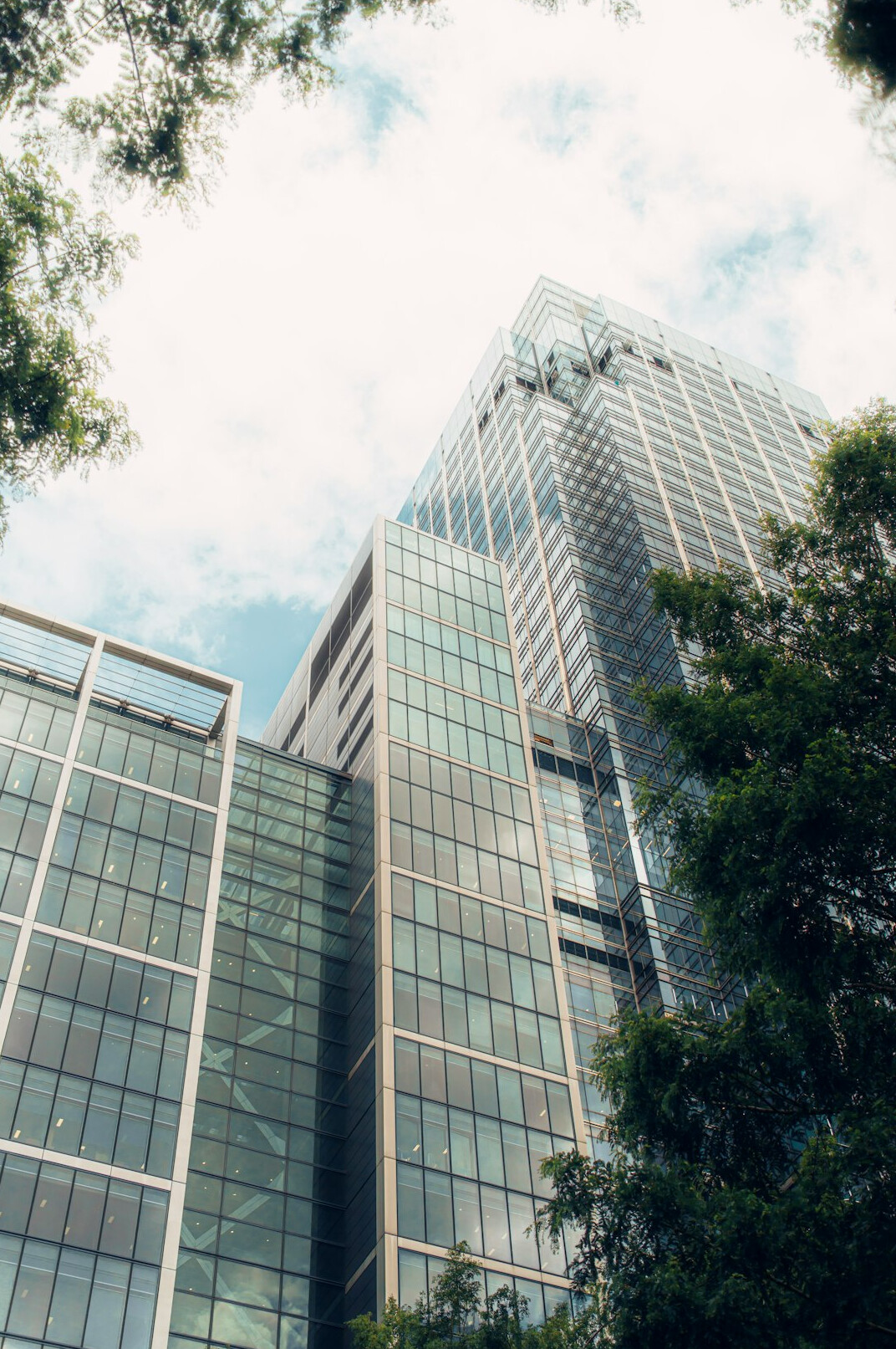 Modern glass office building exterior in a city center
